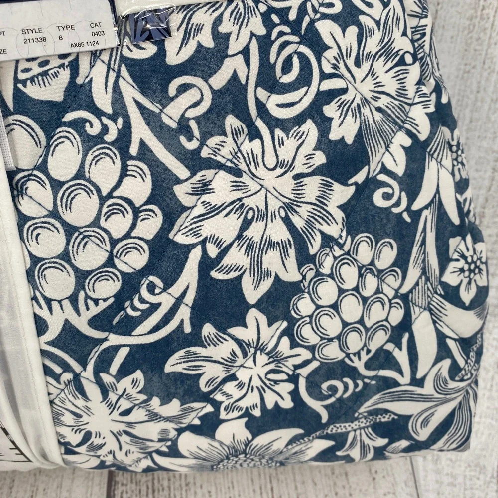 William Morris At Home Quilt King Navy Blue Sunflower Floral Cotton Bedspread